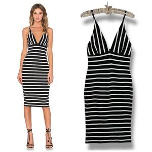 NWT Bec & Bridge Midi Dress Large Black White Beetle Juice REVOLVE Classic